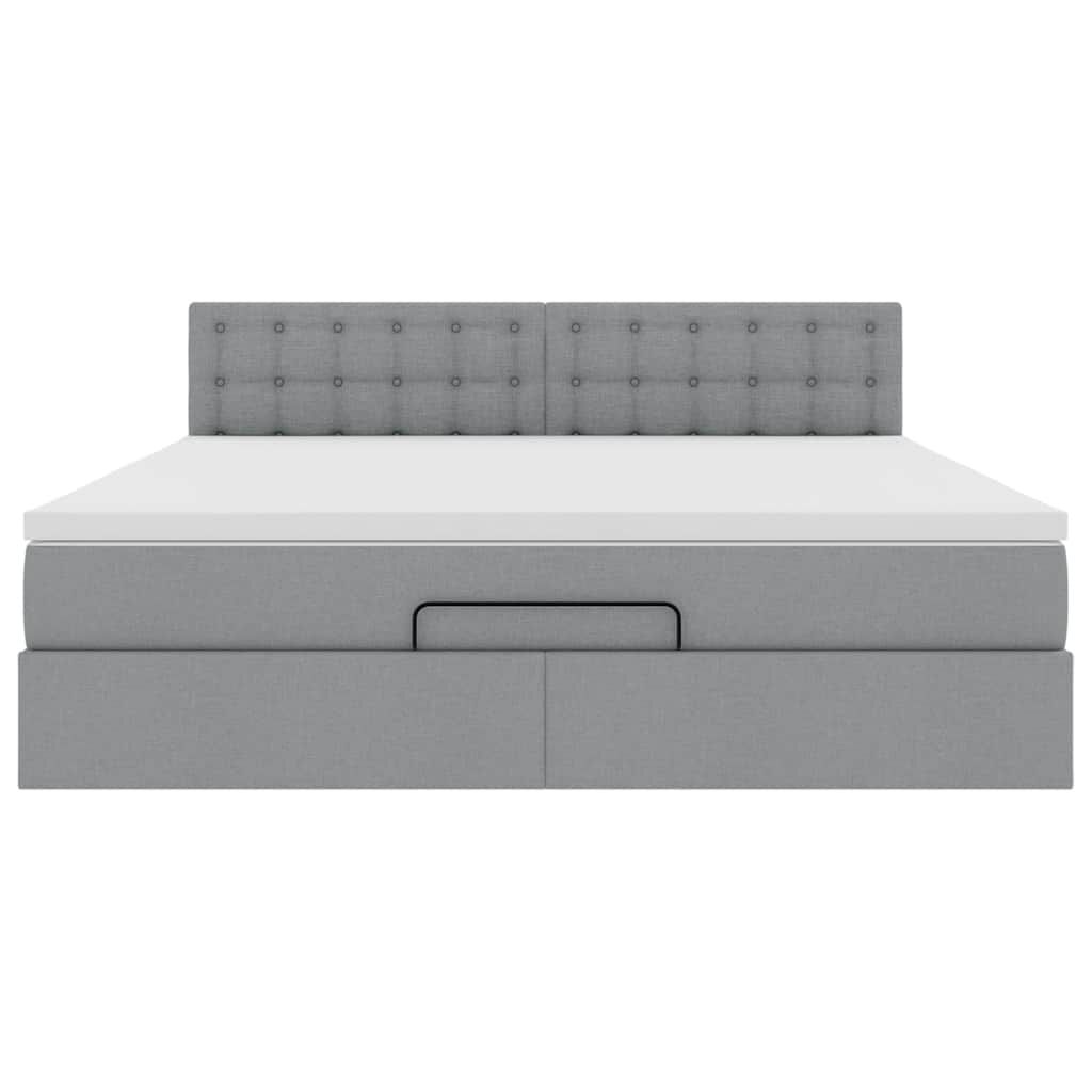 vidaXL Οθωμανικό κρεβάτι με στρώμα&LEDs Ανοιχτό γκρι 160x200cm Ύφασμα