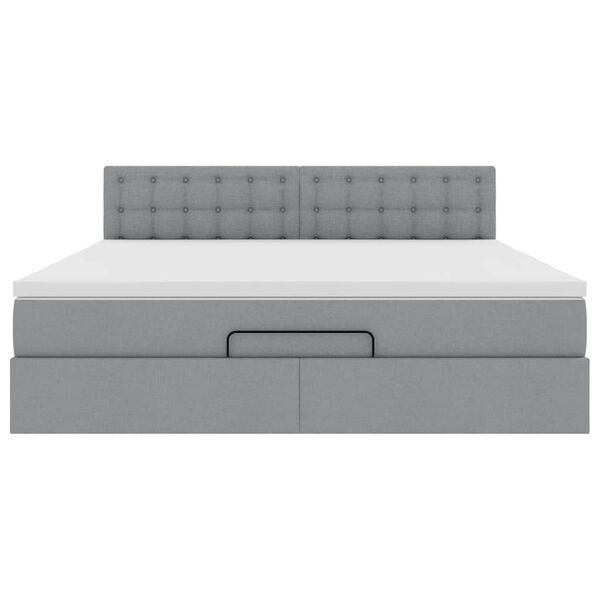 vidaXL Οθωμανικό κρεβάτι με στρώμα&LEDs Ανοιχτό γκρι 160x200cm Ύφασμα