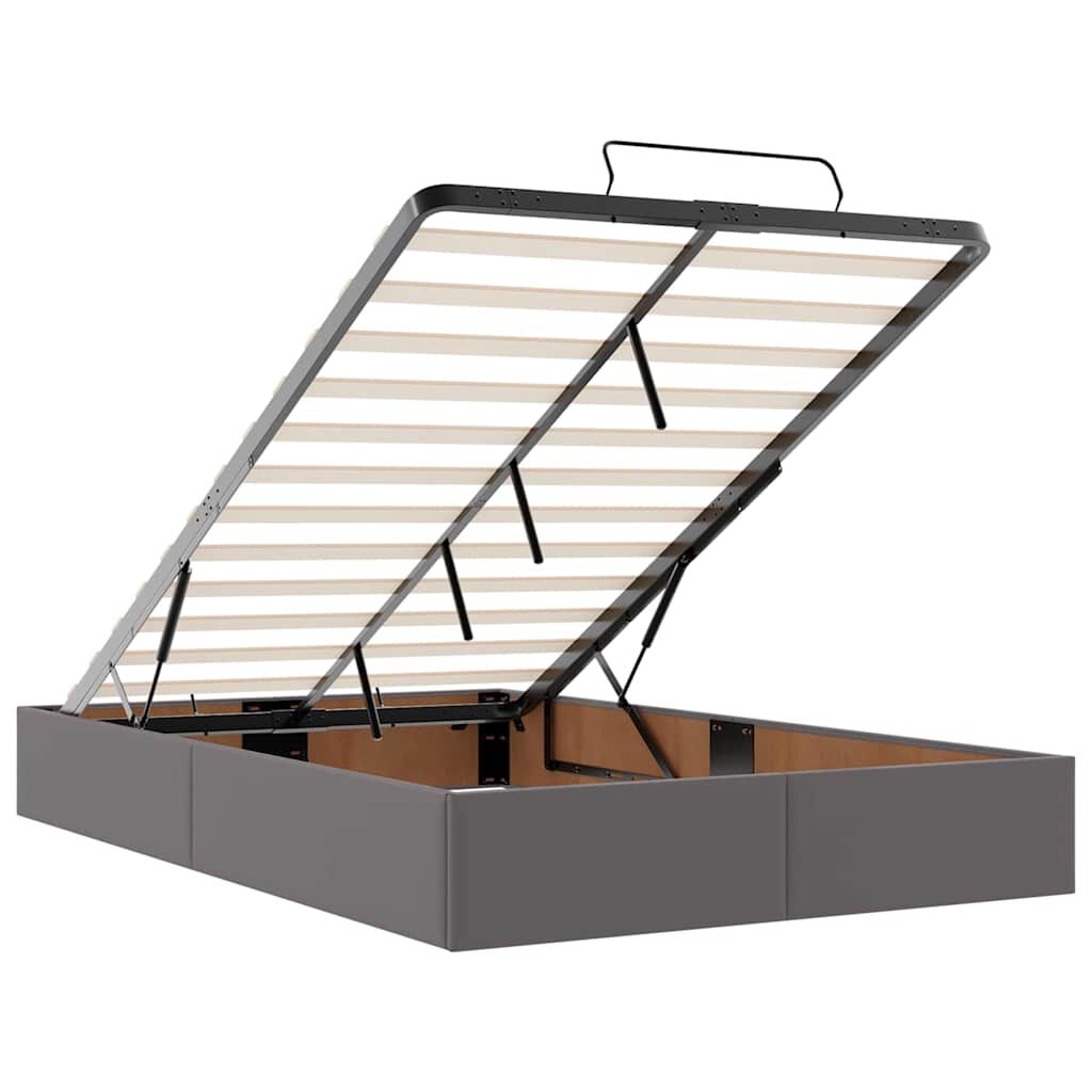 vidaXL Οθωμανικό κρεβάτι με στρώματα & LEDs Γκρι Faux Leather