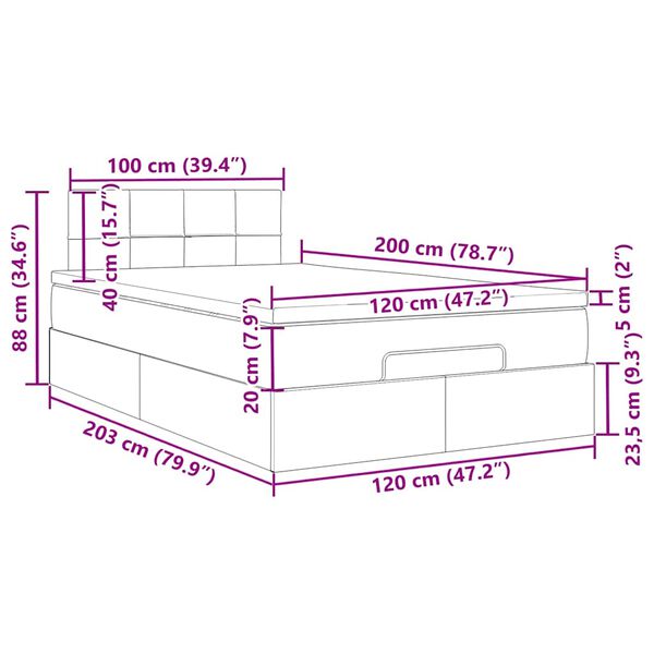 vidaXL Οθωμανικό κρεβάτι με στρώμα Μαύρο 120x200cm Ύφασμα