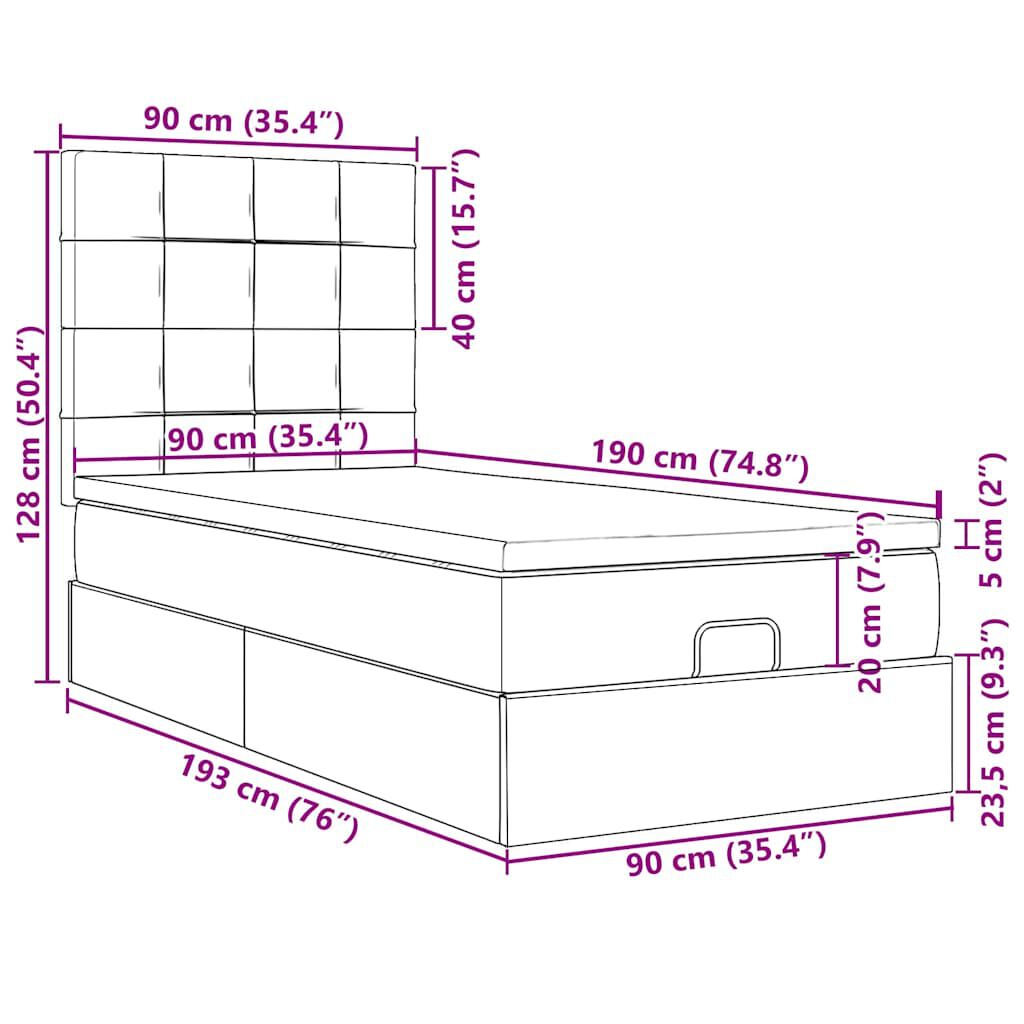 vidaXL Οθωμανικό κρεβάτι με στρώμα Μαύρο 90x190cm Ύφασμα