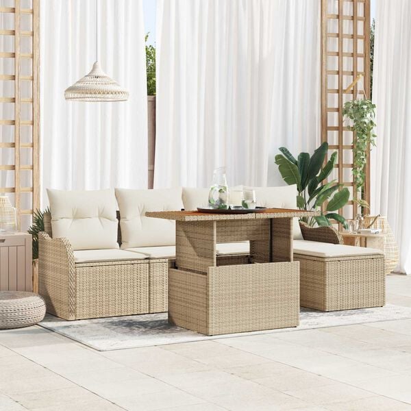 vidaXL Σετ Καναπέ Κήπου με αποθήκευση 6 pcs Μπεζ Πολυ ράταν