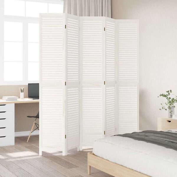 vidaXL Διαχωριστικό Χώρου με 5 Πάνελ Λευκό από Μασίφ Ξύλο Παυλώνιας