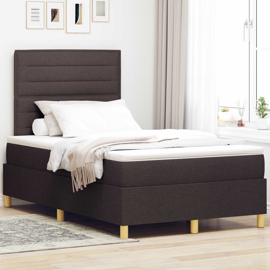vidaXL Κρεβάτι Box Spring με Στρώμα & LED Σκούρο Καφέ 120x200 εκ Ύφασμα