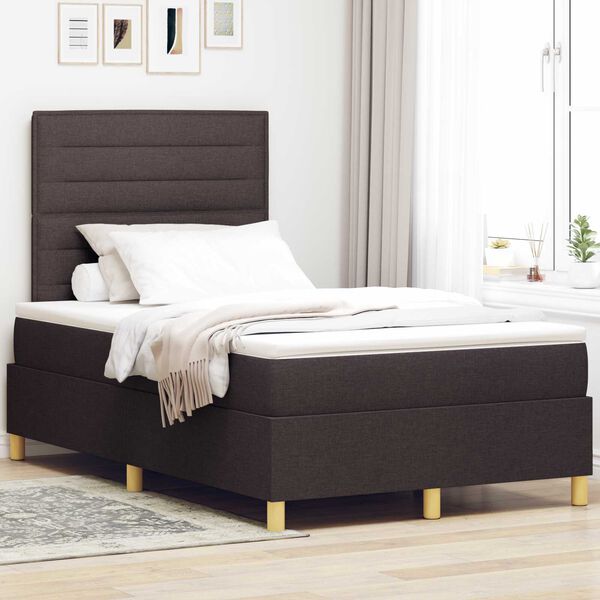 vidaXL Κρεβάτι Box Spring με Στρώμα & LED Σκούρο Καφέ 120x200 εκ Ύφασμα