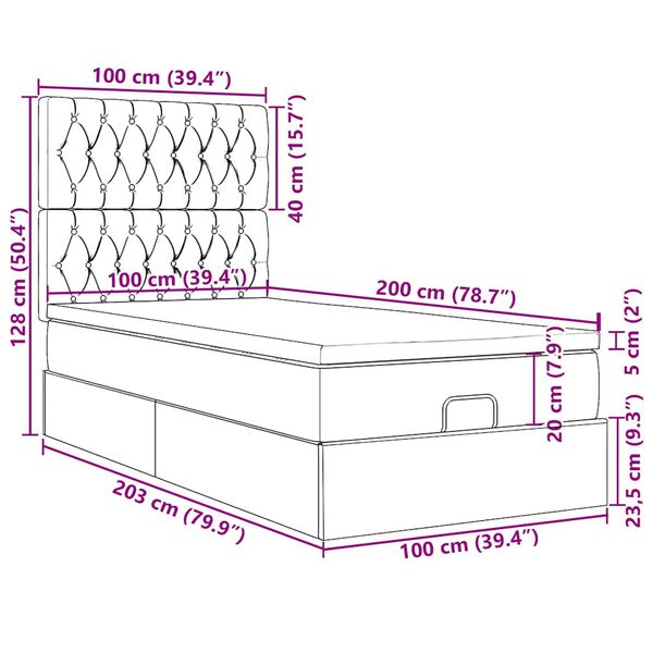 vidaXL Οθωμανικό κρεβάτι με στρώματα Ροζ 100x200cm Velvet
