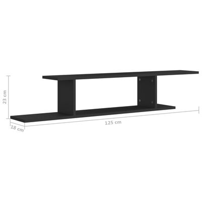 vidaXL Ράφι Τηλεόρασης Επιτοίχιο Μαύρο 125 x 18 x 23 εκ. Μοριοσανίδα