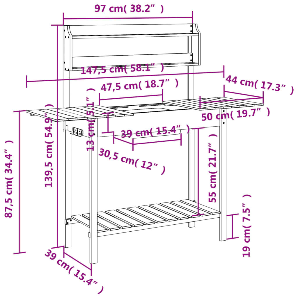 vidaXL Τραπέζι για Γλάστρες+Νεροχύτη Καφέ 147,5x44x139,5εκ Μασίφ Ελάτη
