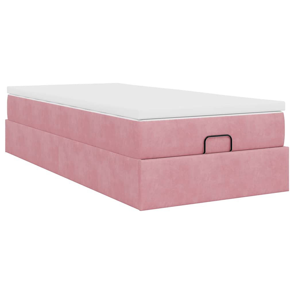 vidaXL Οθωμανικό κρεβάτι με στρώμα ροζ 90x200cm Velvet