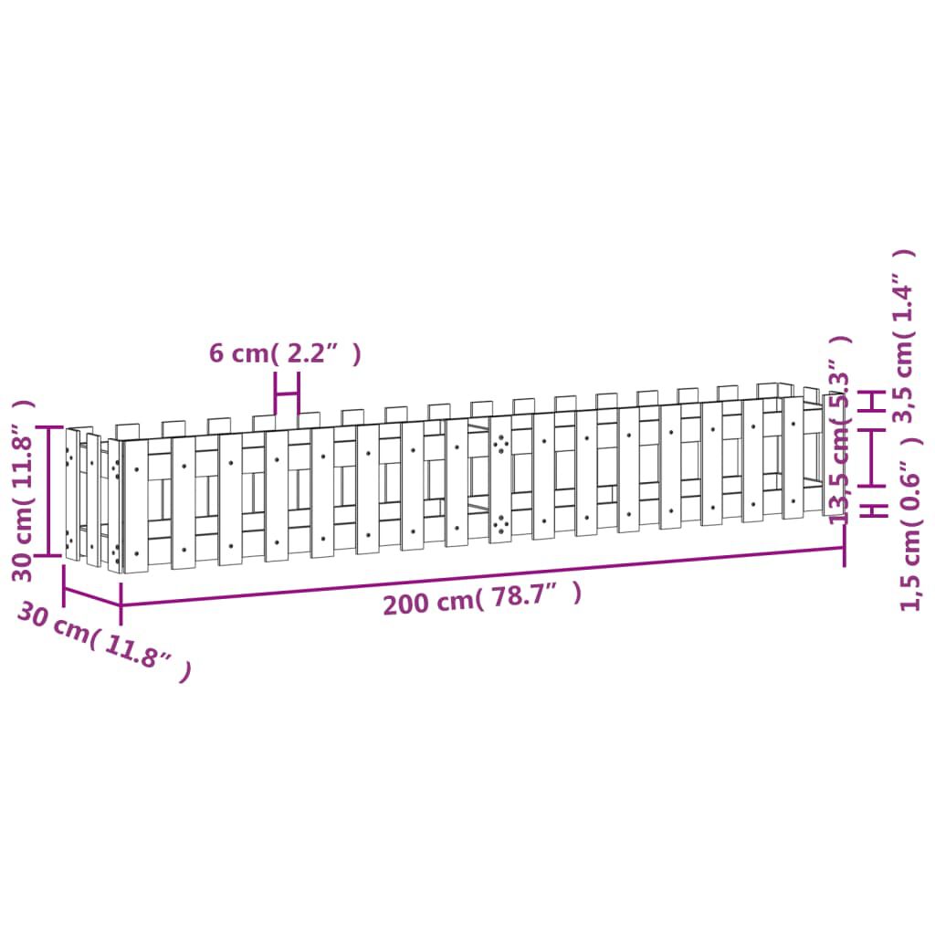 vidaXL Ζαρντινιέρα με Σχέδιο Φράχτη 200x30x30εκ. Εμποτισμ. Ξύλο Πεύκου