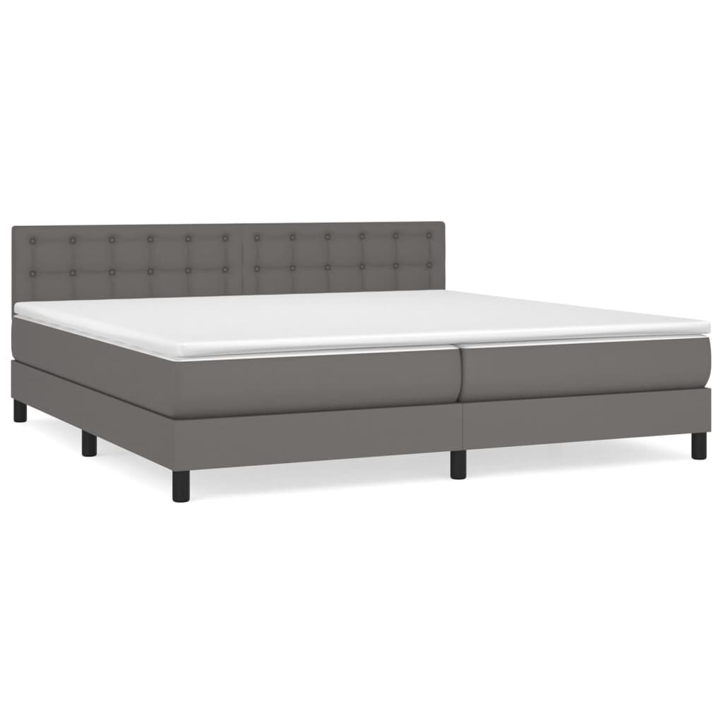 vidaXL Κρεβάτι Boxspring με Στρώμα Γκρι 200x200 εκ. Συνθετικό Δέρμα