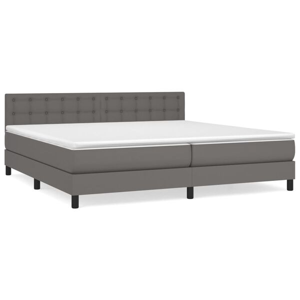 vidaXL Κρεβάτι Boxspring με Στρώμα Γκρι 200x200 εκ. Συνθετικό Δέρμα