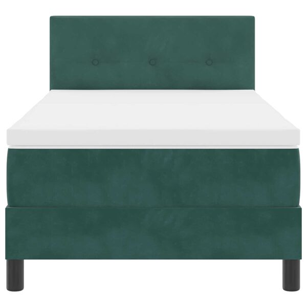 κρεβάτι box spring με στρώμα & LED vidaXL Σκούρο Πράσινο 100x200 εκ. Βελούδο