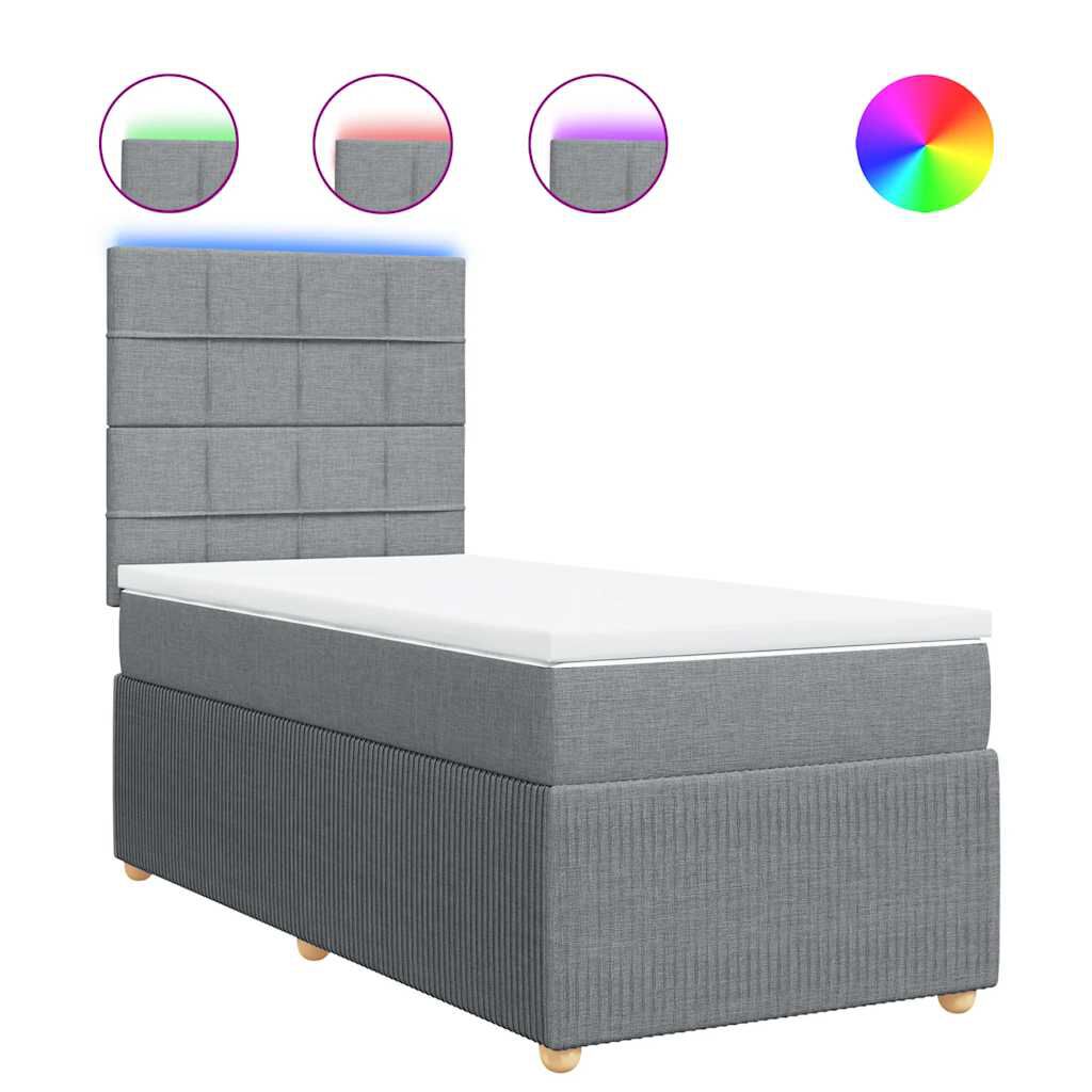 vidaXL Κρεβάτι Boxspring με Στρώμα Ανοιχτό Γκρι 90x190 εκ. Υφασμάτινο