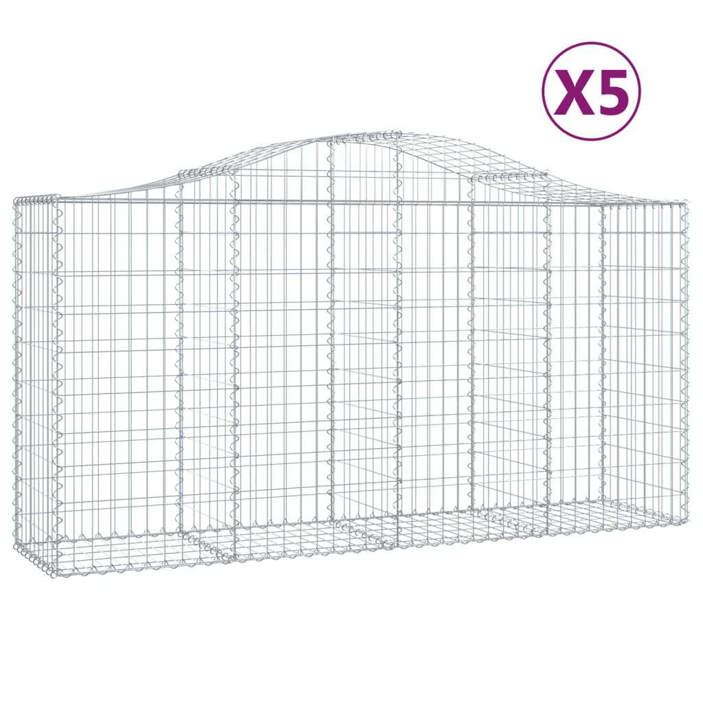 vidaXL Συρματοκιβώτια Τοξωτά 5 τεμ. 200x50x100/120 εκ. Γαλβαν. Ατσάλι