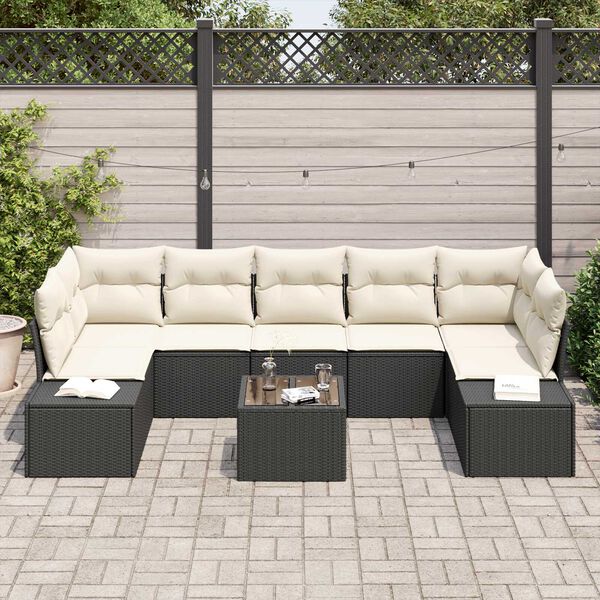 vidaXL Σετ Καναπέ Κήπου 8 pcs Μαύρο Πολυ ράταν