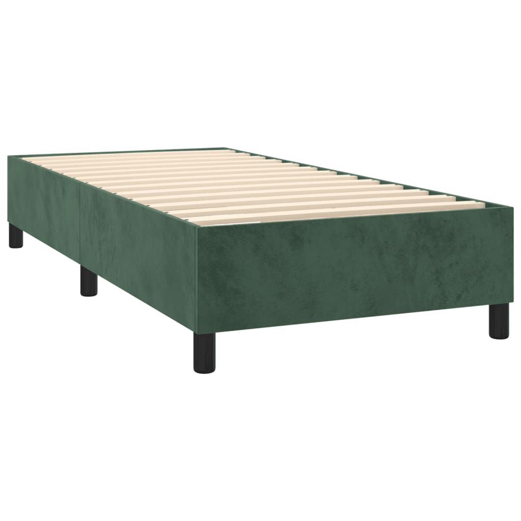 vidaXL Κρεβάτι Boxspring με Στρώμα & LED Σκ. Πράσινο 100x200εκ Βελούδο