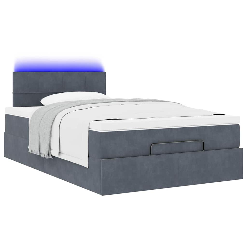 vidaXL Οθωμανικό κρεβάτι με στρώμα & LEDs Σκούρο γκρι 120x190cm Velvet