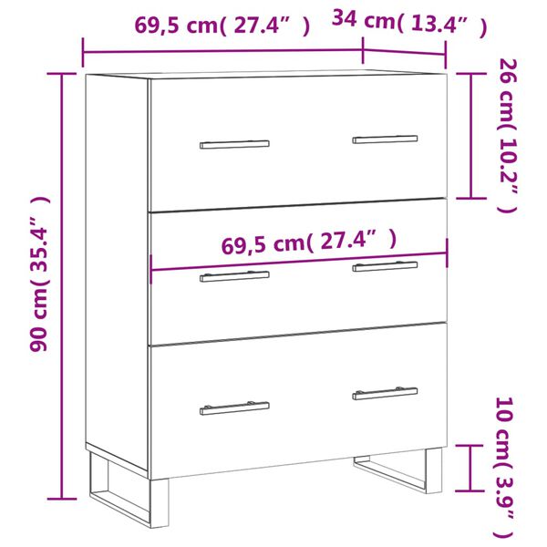 vidaXL Ντουλάπι Καφέ Δρυς 69,5 x 34 x 90 εκ. Επεξεργασμένο Ξύλο