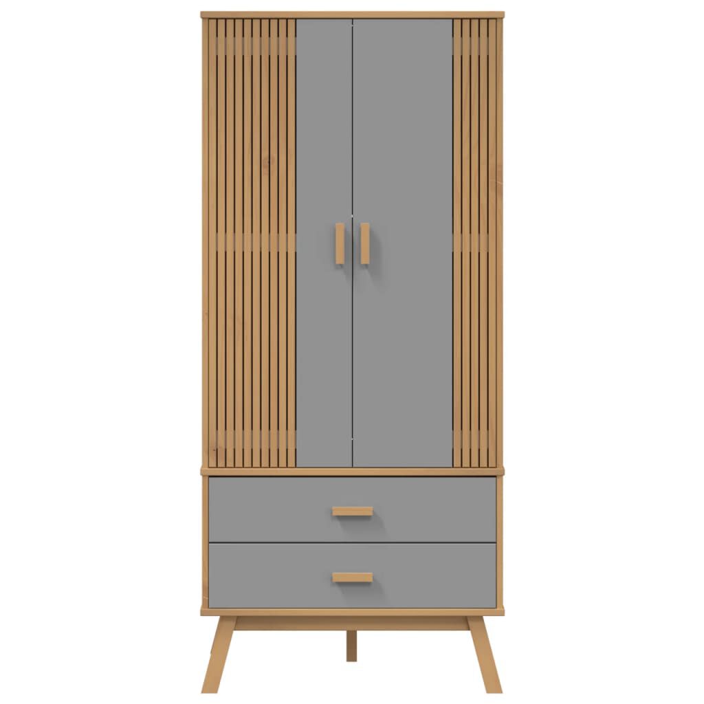 vidaXL Ντουλάπα OLDEN Γκρι & Καφέ 76,5x53x172 εκ. Μασίφ Ξύλο Πεύκου