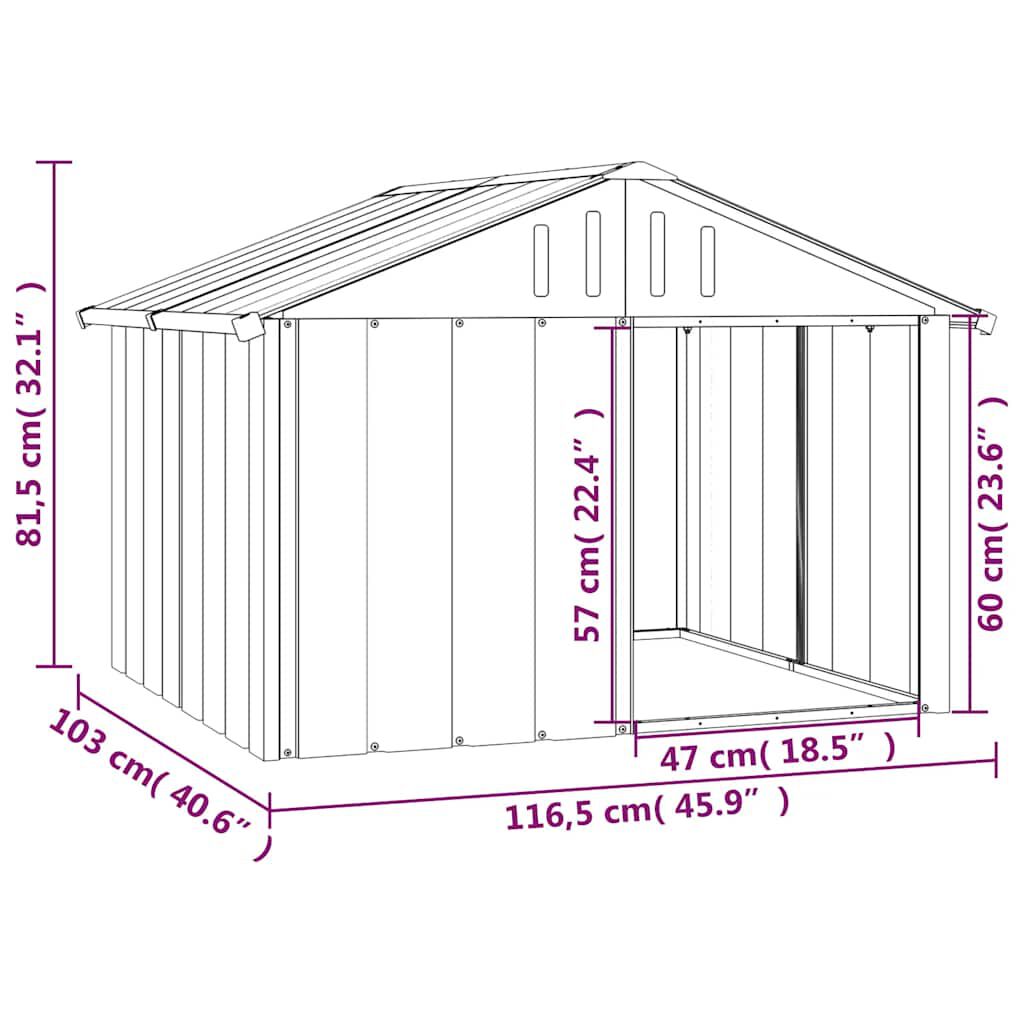 vidaXL Σπιτάκι Σκύλου Γκρι 116,5x103x81,5 εκ. Γαλβανισμένο Χάλυβα