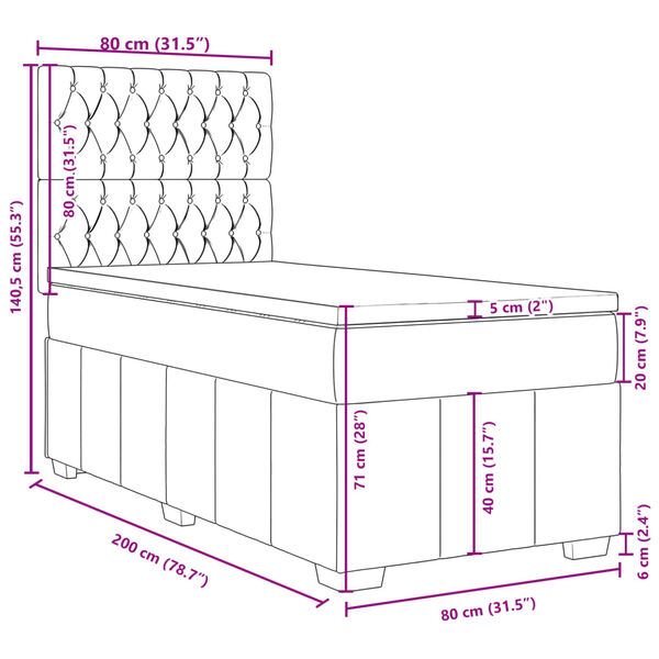 vidaXL Κρεβάτι Boxspring με Στρώμα Ανοιχτό Γκρι 80x200 εκ. Υφασμάτινο