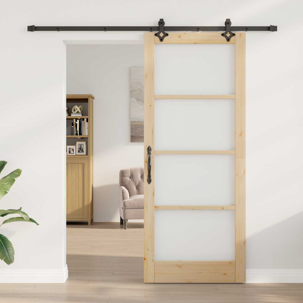 vidaXL Συρόμενη Πόρτα Καφέ 86 x 211 cm Ξύλο και μέταλλο