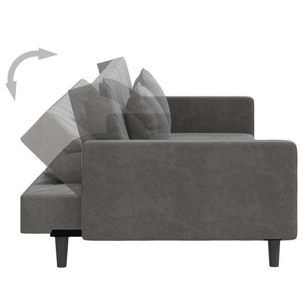 vidaXL Καναπές Κρεβάτι Διθέσιος Σκούρο Γκρι Βελούδινος & 2 Μαξιλάρια