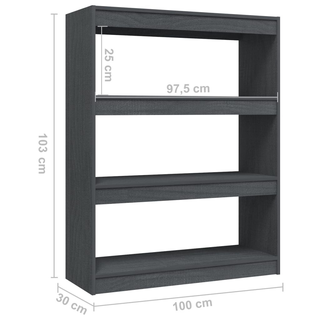 vidaXL Βιβλιοθήκη/Διαχωριστικό Χώρου Γκρι 100x30x103 εκ. Ξύλο Πεύκου