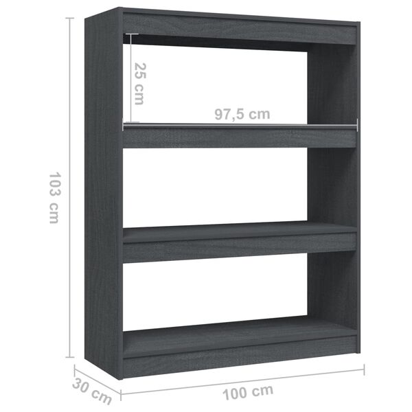 vidaXL Βιβλιοθήκη/Διαχωριστικό Χώρου Γκρι 100x30x103 εκ. Ξύλο Πεύκου