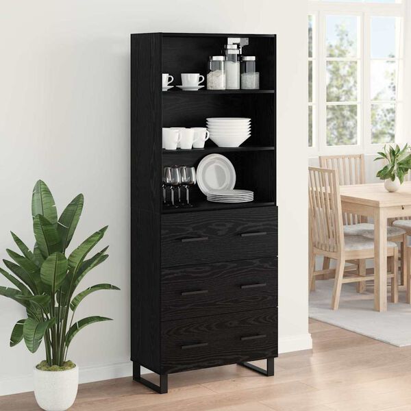 vidaXL Highboard &Mu;&alpha;ύ&rho;&eta; &Omicron;&xi;&upsilon;ά 69,5 x 34 x 180 &epsilon;&kappa;. &Epsilon;&pi;&epsilon;&xi;&epsilon;&rho;&gamma;&alpha;&sigma;&mu;έ&nu;&omicron; &xi;ύ&lambda;&omicron;