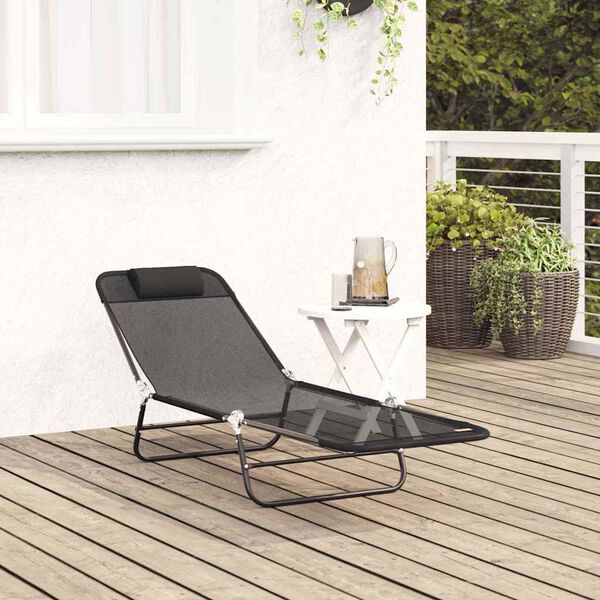 vidaXL Πτυσσόμενη ξαπλώστρα Μαύρο 182 x 55 x 85.5 εκ. Textilene