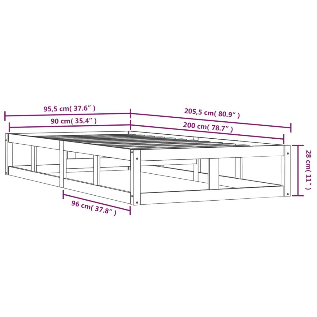 vidaXL Πλαίσιο Κρεβατιού 90 x 200 εκ. από Μασίφ Ξύλο