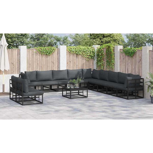 vidaXL Σετ Καναπέ Κήπου με μαξιλάρι 12 pcs Μαύρο Αλουμίνιο
