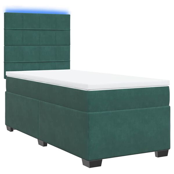 vidaXL Κρεβάτι Boxspring με Στρώμα Σκούρο Πράσινο 100x200εκ. Βελούδινο
