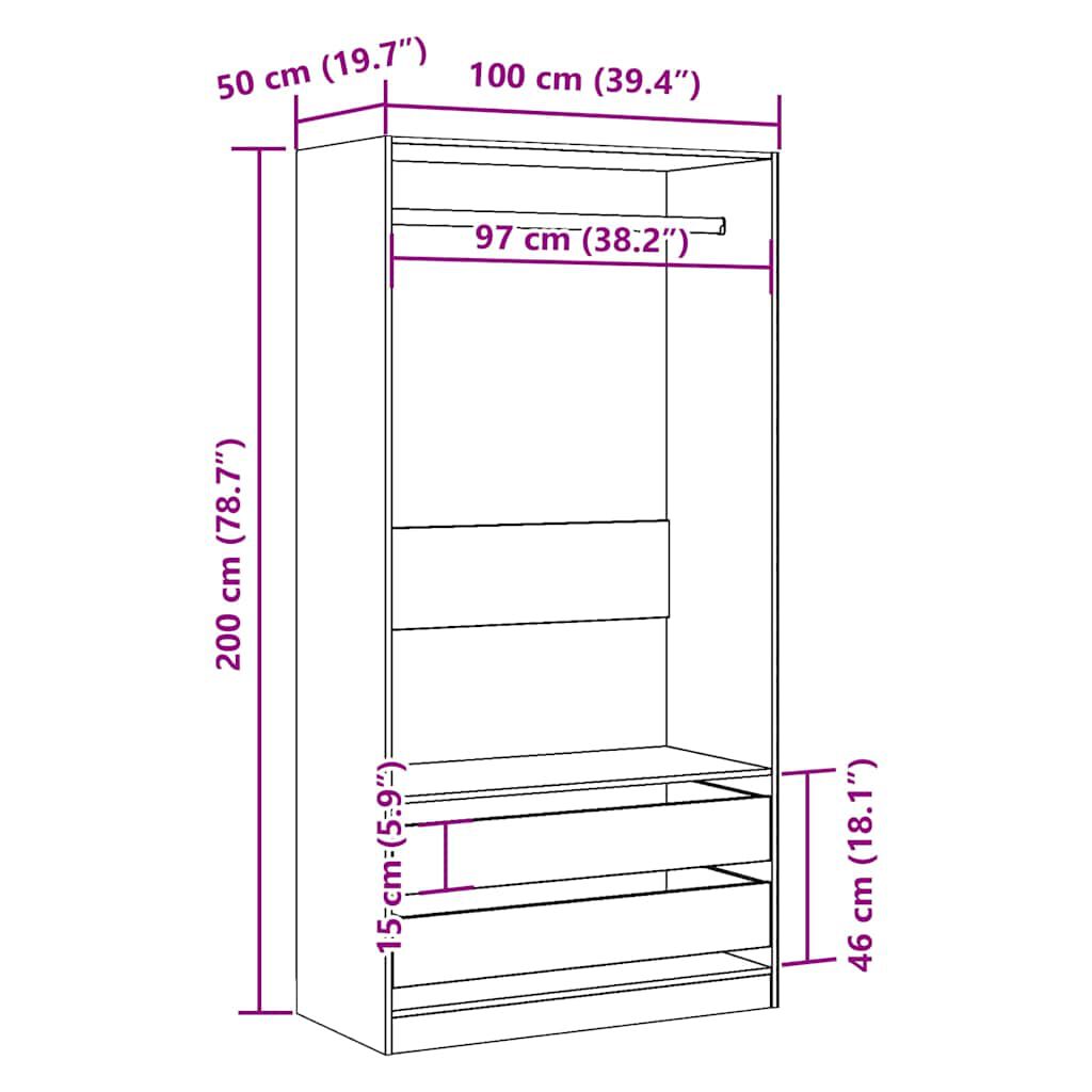 vidaXL Ντουλάπα Όψη Παλαιού Ξύλου 100x50x200εκ. από Επεξεργασμένο Ξύλο