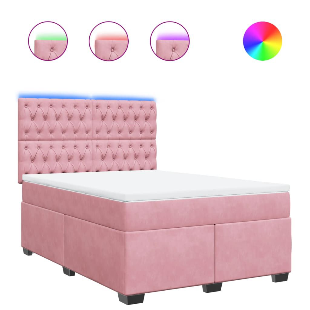 vidaXL Κρεβάτι Boxspring με Στρώμα Ροζ 140x190 εκ. Βελούδινο