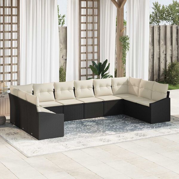 vidaXL Σέτ φαγητού για κήπο με μαξιλάρι 10 pcs Μαύρο και Κρέμα
