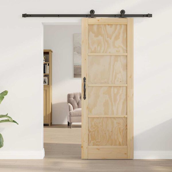 vidaXL Σετ Συρόμενης Πόρτας Φυσικό και μαύρο 73.5 x 198.5 εκ.
