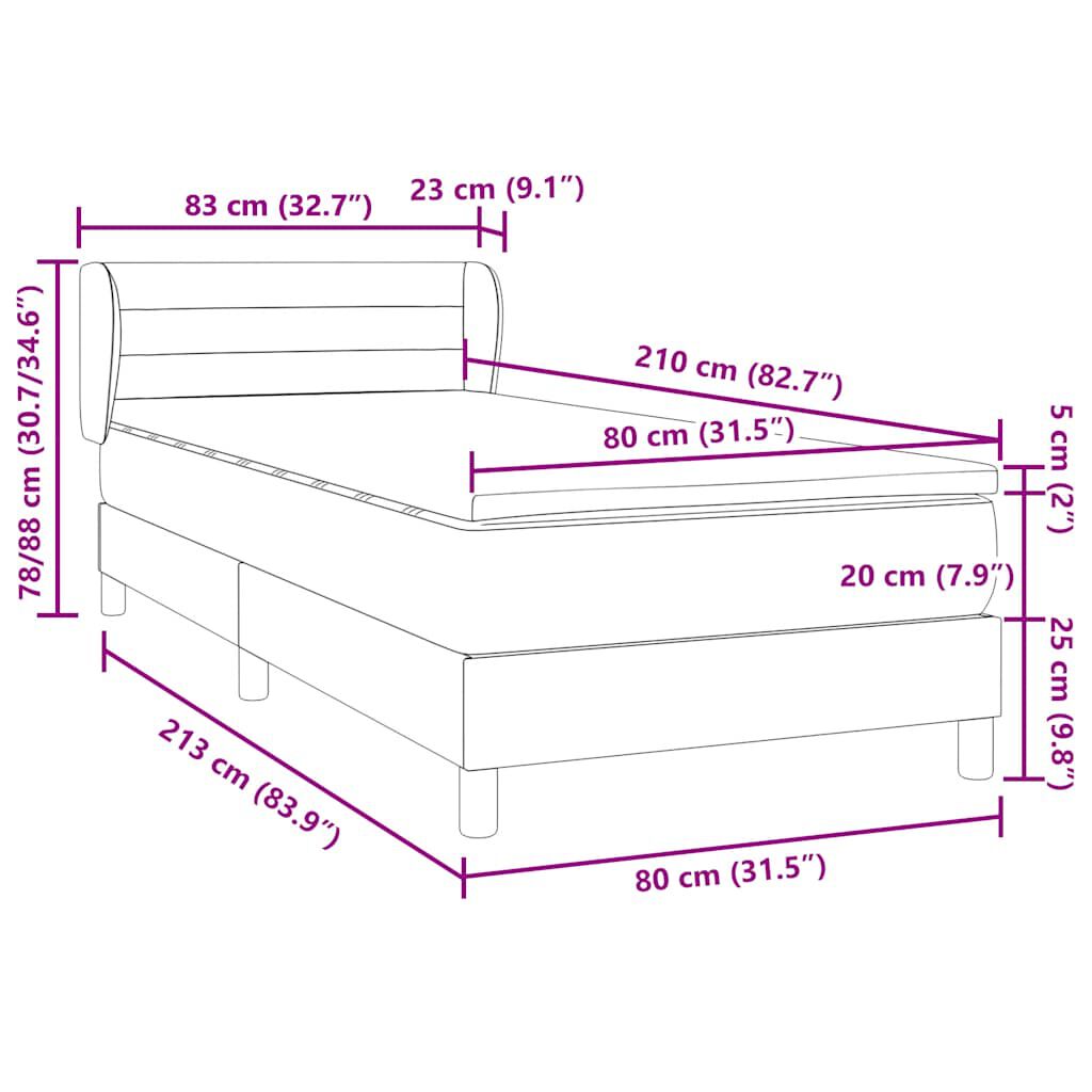 vidaXL Box Spring κρεβάτι με στρώμα σκούρο μπλε 80x210 εκ. Βελούδινο
