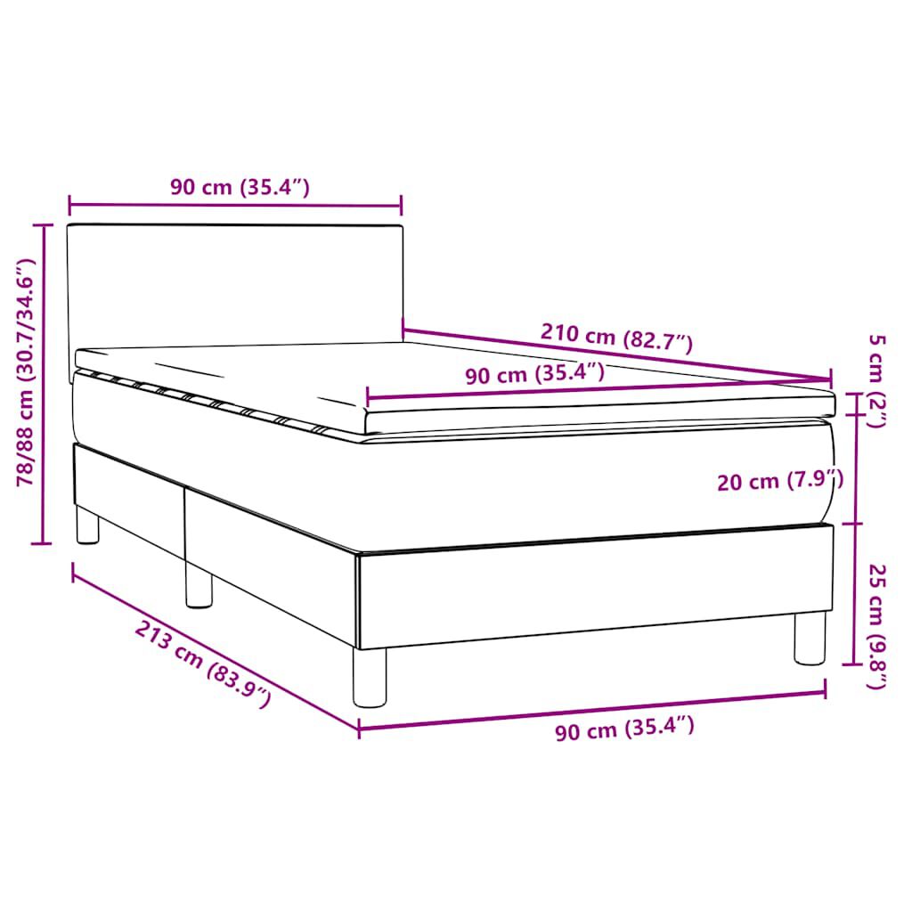 vidaXL Κρεβάτι Boxspring με Στρώμα Μαύρο 90x210 εκ. Βελούδινο