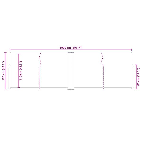 vidaXL Σκίαστρο Πλαϊνό Συρόμενο Μαύρο 120 x 1000 εκ.