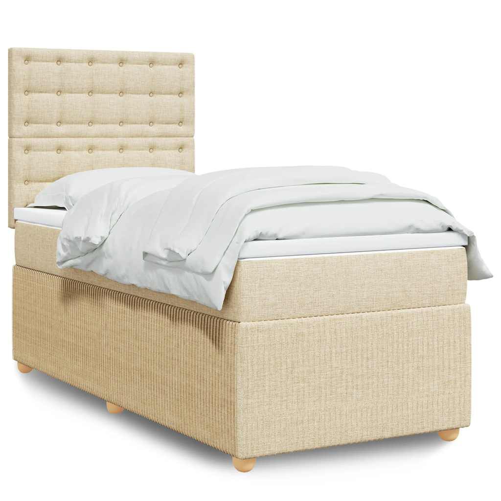 vidaXL Κρεβάτι Boxspring με Στρώμα Κρεμ 100 x 200 εκ. Υφασμάτινο