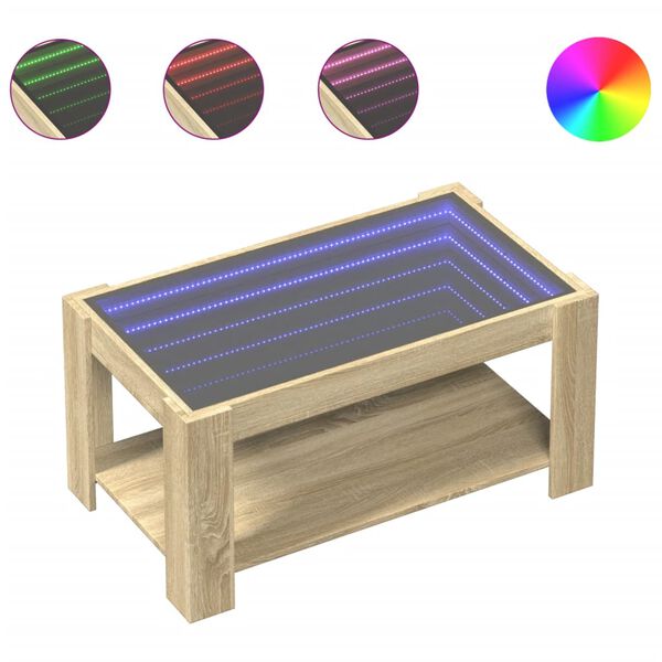 vidaXL Τραπεζάκι Σαλονιού με LED Δρυς 93x53x45 εκ. Επεξεργασμένο Ξύλο