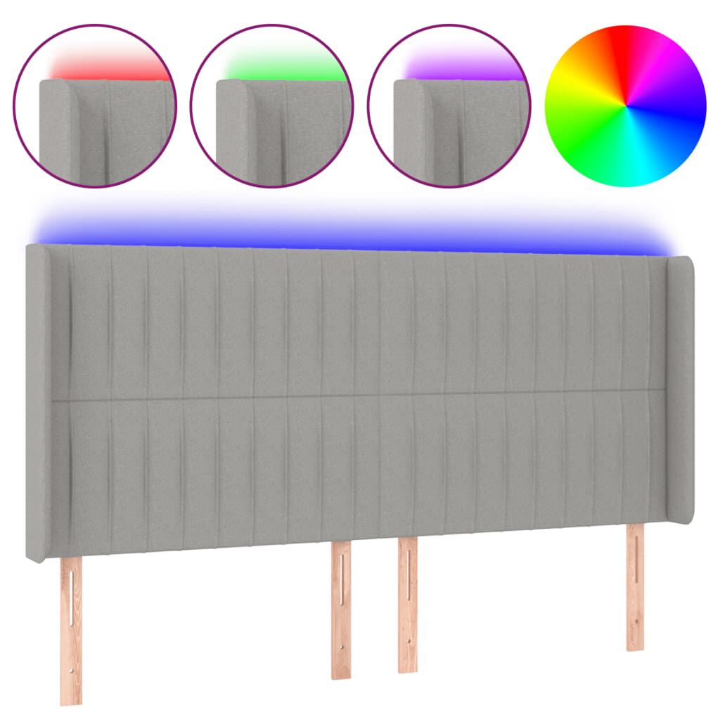 vidaXL Κεφαλάρι Κρεβατιού LED Ανοιχτό Γκρι 163x16x118/128 εκ.