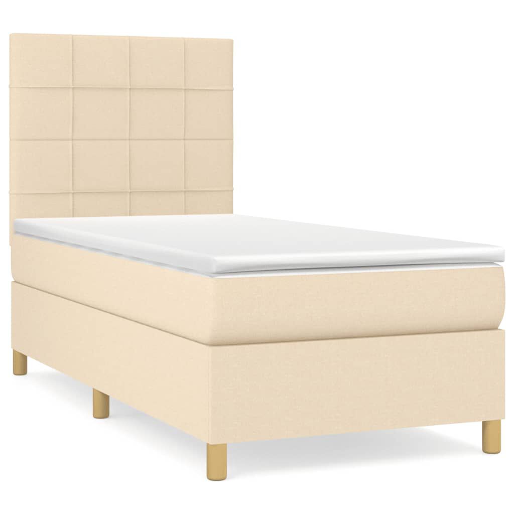 vidaXL Κρεβάτι Boxspring με Στρώμα Κρεμ 90x190 εκ.Υφασμάτινο