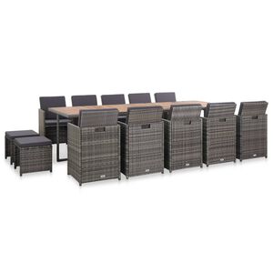 vidaXL Σετ Τραπεζαρίας Εξ. Χώρου 15 τεμ Ανθρακί Συνθ Ρατάν + Μαξιλάρια