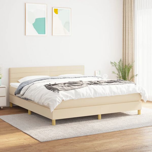 vidaXL &Kappa;&rho;&epsilon;&beta;ά&tau;&iota; Boxspring &mu;&epsilon; &Sigma;&tau;&rho;ώ&mu;&alpha; &Kappa;&rho;&epsilon;&mu; 160x200 &epsilon;&kappa;. &Upsilon;&phi;&alpha;&sigma;&mu;ά&tau;&iota;&nu;&omicron;