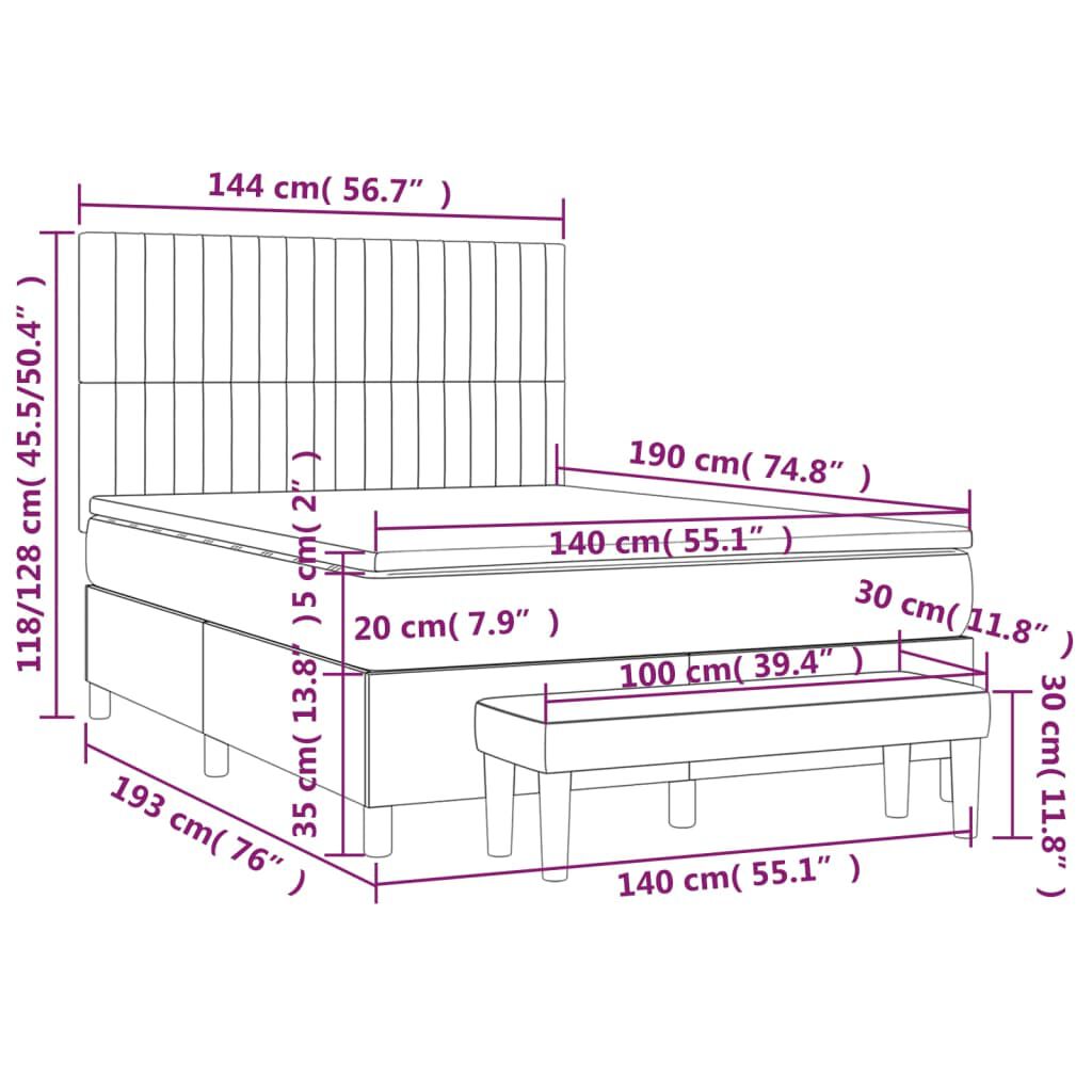 vidaXL Κρεβάτι Boxspring με Στρώμα Μπλε 140x190 εκ. Υφασμάτινο