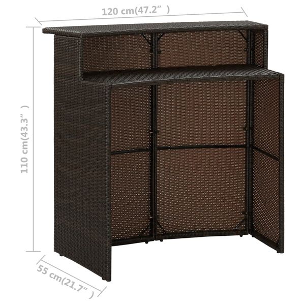 vidaXL Τραπέζι Μπαρ Κήπου Καφέ 120 x 55 x 110 εκ. από Συνθετικό Ρατάν